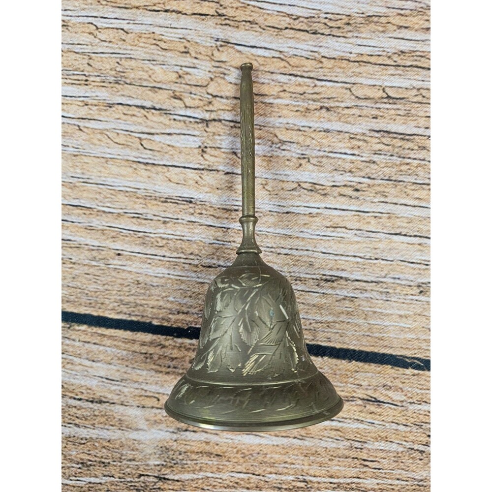 Vintage Brass Bell Etched With Long Handle Made In India  6"